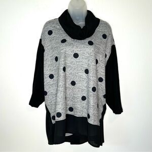 ALI MILES Womens XL Gray Black Polka Dot‎ Cowl Neck Artsy Lagenlook Sweater Top.